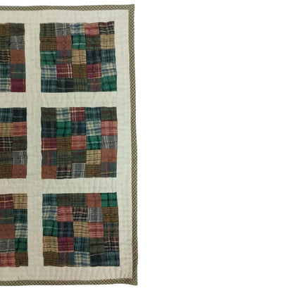 Hand made Hand quilted patchwork small block Quilt,Table Topper 19"x19" Garden Patch Rustic Plaid quilt by Home Heart brands (Made in India)