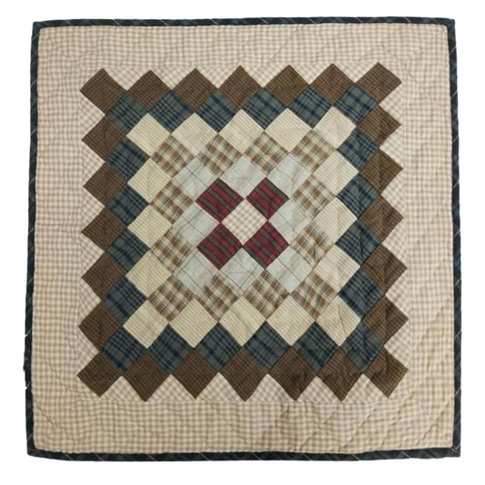 Hand made Hand quilted patchwork block Quilt, Table Topper 19"x19" Trip Around the World plaid quilt by Home Heart brands (Made in India)