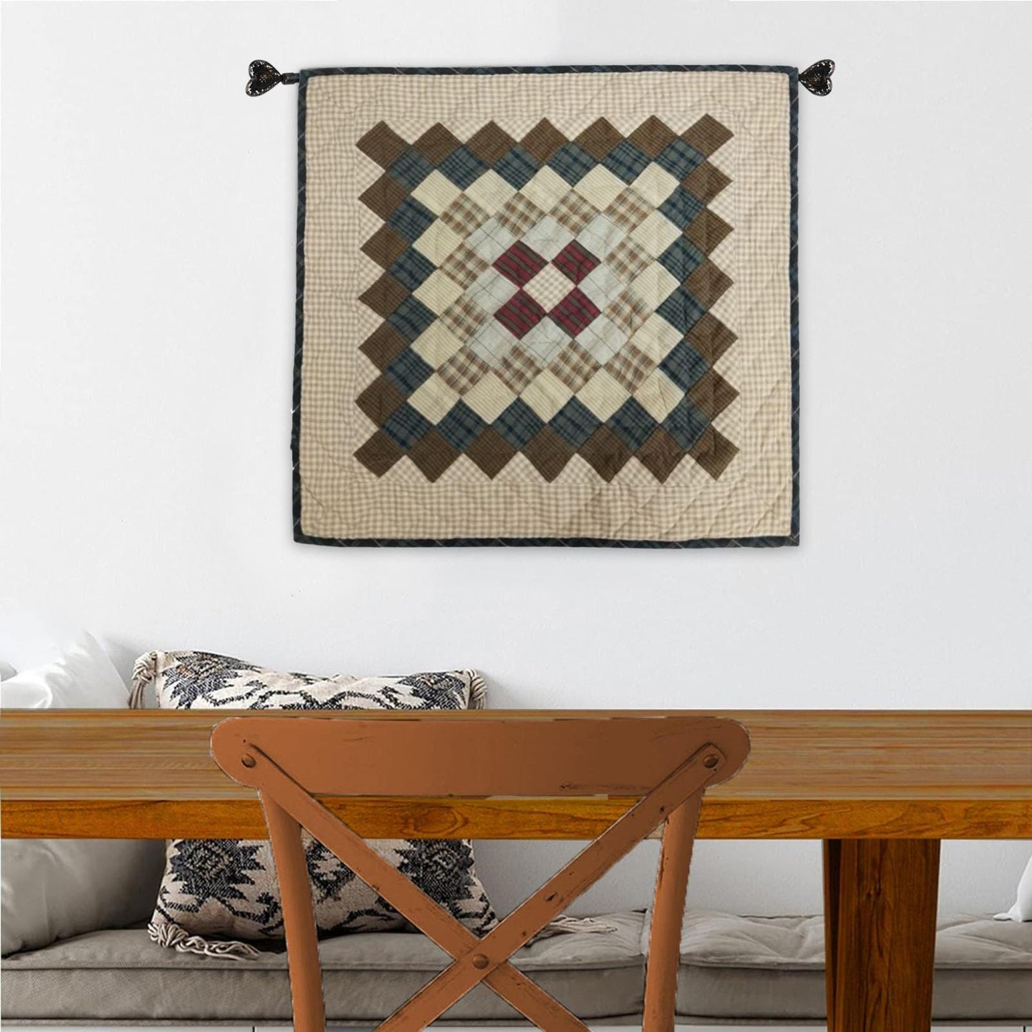 Hand made Hand quilted patchwork block Quilt, Table Topper 19"x19" Trip Around the World plaid quilt by Home Heart brands (Made in India)