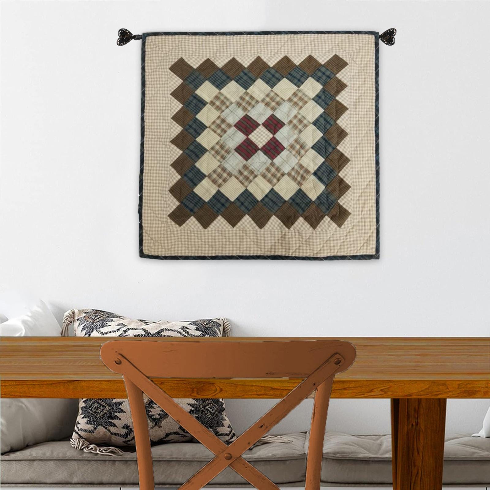 Hand made Hand quilted patchwork block Quilt, Table Topper 19"x19" Trip Around the World plaid quilt by Home Heart brands (Made in India)