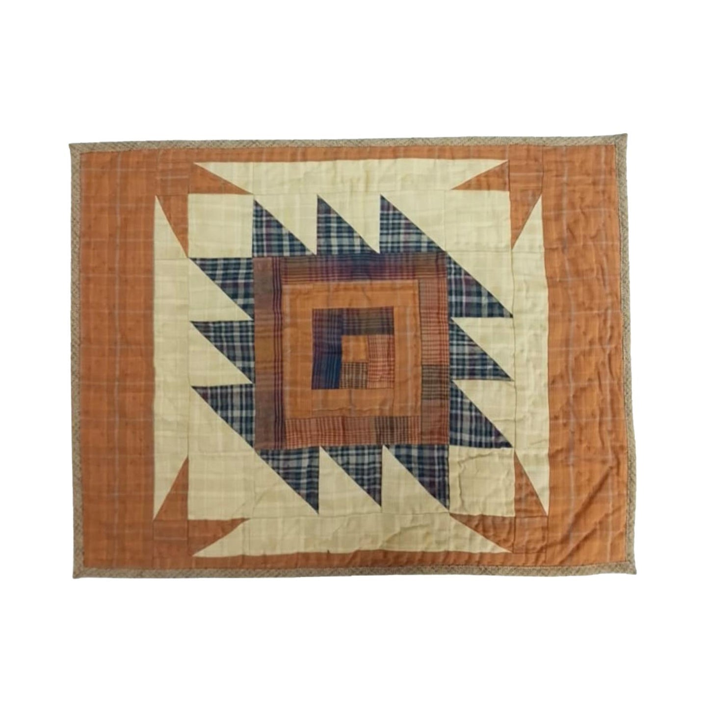 Hand made hand quilted craft placemat, tablemat, table topper, patchwork Autumn log cabin plaid 14"X19" by HOME HEART Brands (Made in India)