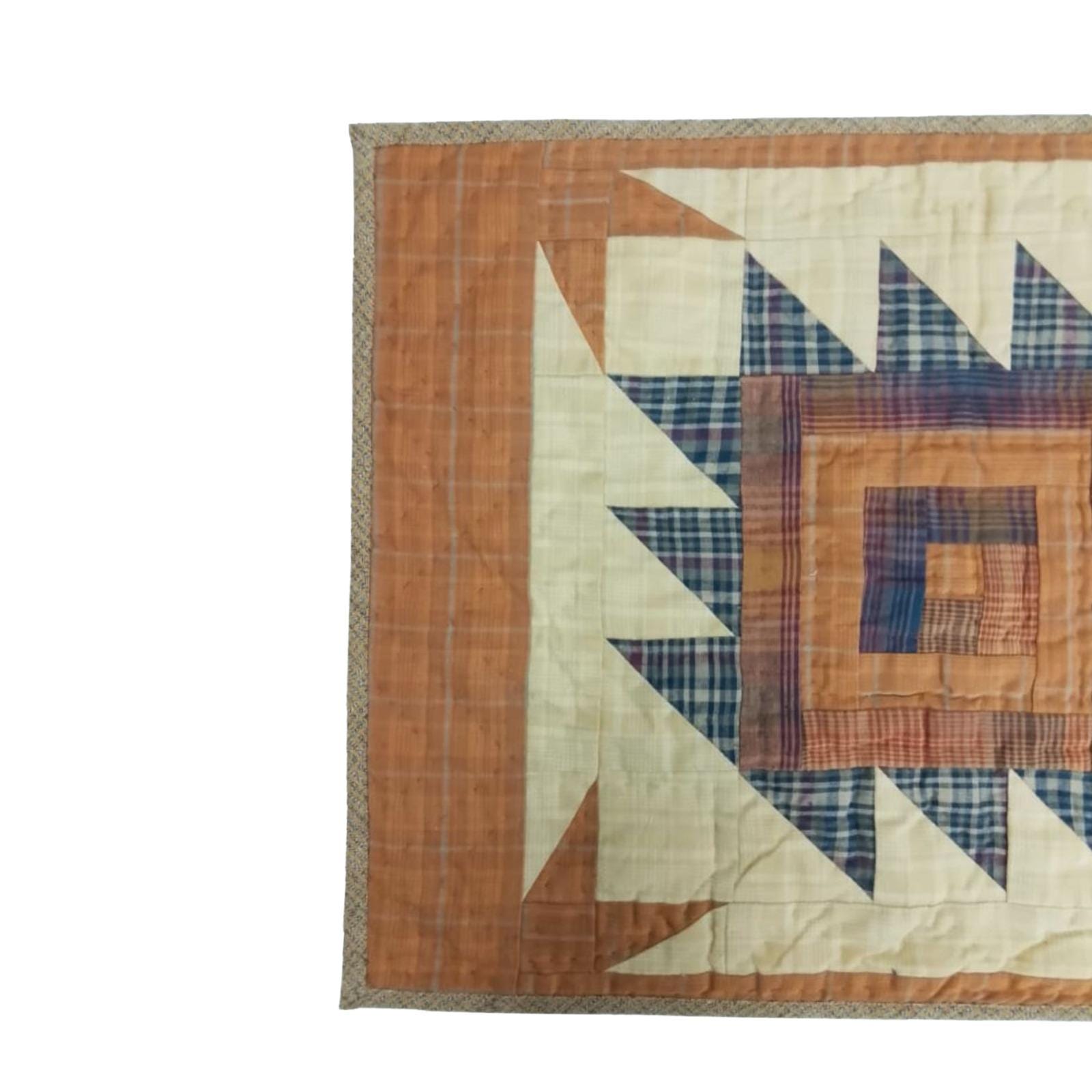 Hand made hand quilted craft placemat, tablemat, table topper, patchwork Autumn log cabin plaid 14"X19" by HOME HEART Brands (Made in India)