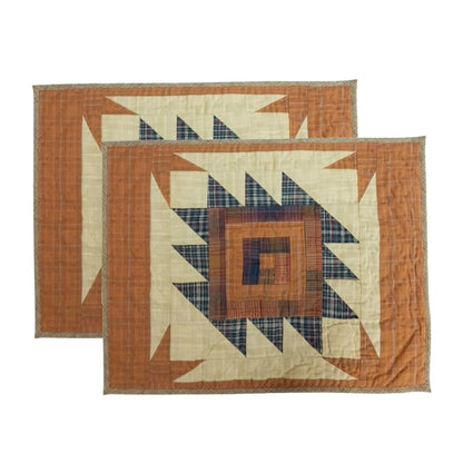 Hand made hand quilted craft placemat, tablemat, table topper, patchwork Autumn log cabin plaid 14"X19" by HOME HEART Brands (Made in India)