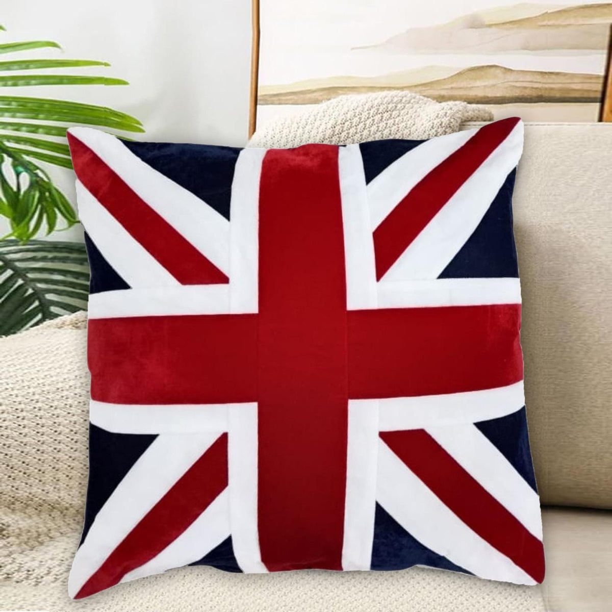 Velvet Union Jack pillow cover, cushion cover, three layered pillow not included red micro velvet fabric by HOME HEART Brands(made in India)