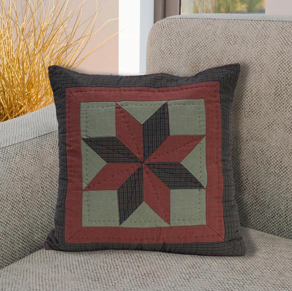 Quilted patchwork 16"x16" pillow cover, cushion cover, decorative throw pillow winter berry star plaid by HOME HEART Brands(made in India)