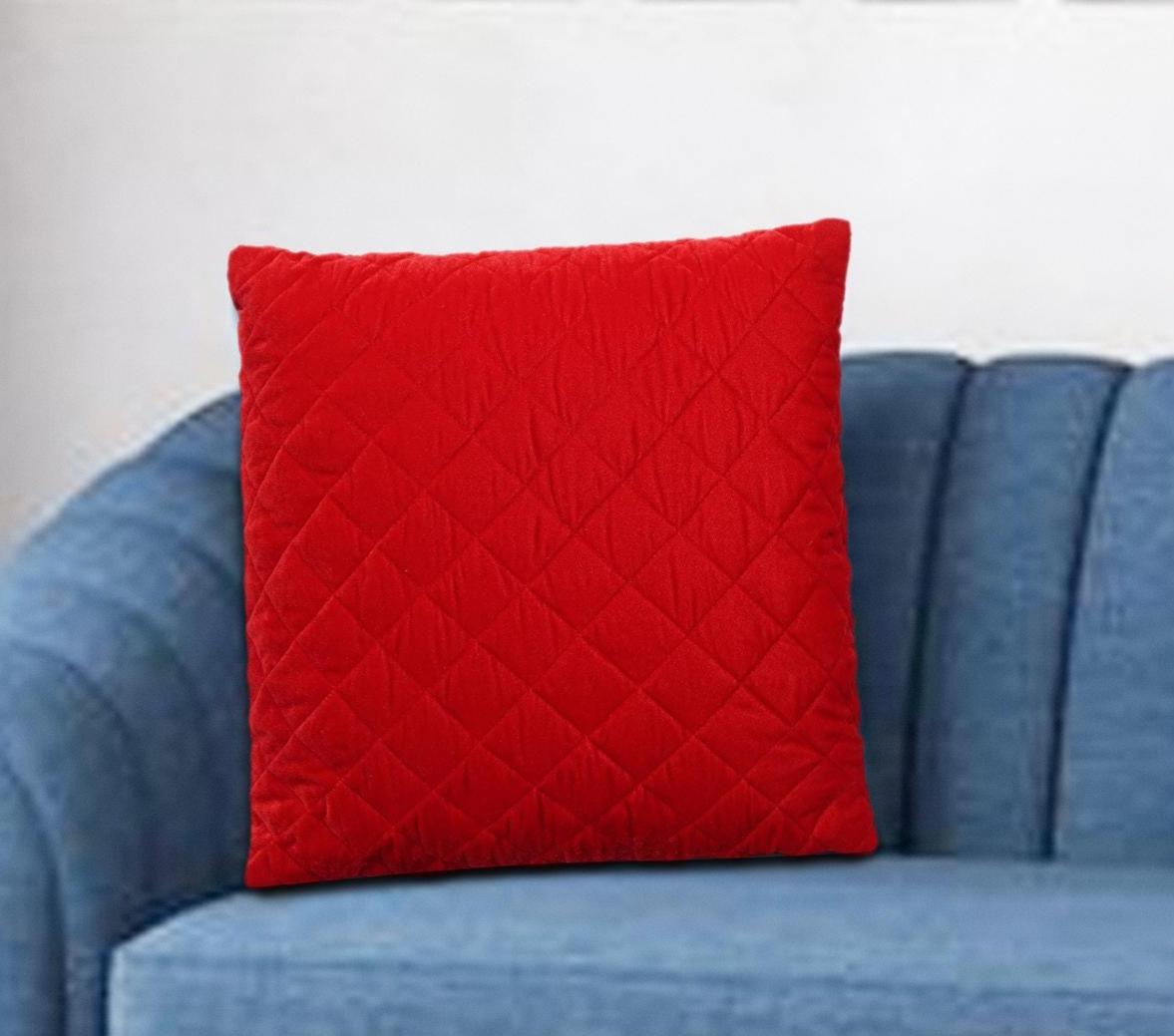Cushion cover quilted Red premium micro velvet Throw Pillow, Zipper Closure, Accent Pillow Decorative pillow by HOME HEART Brands
