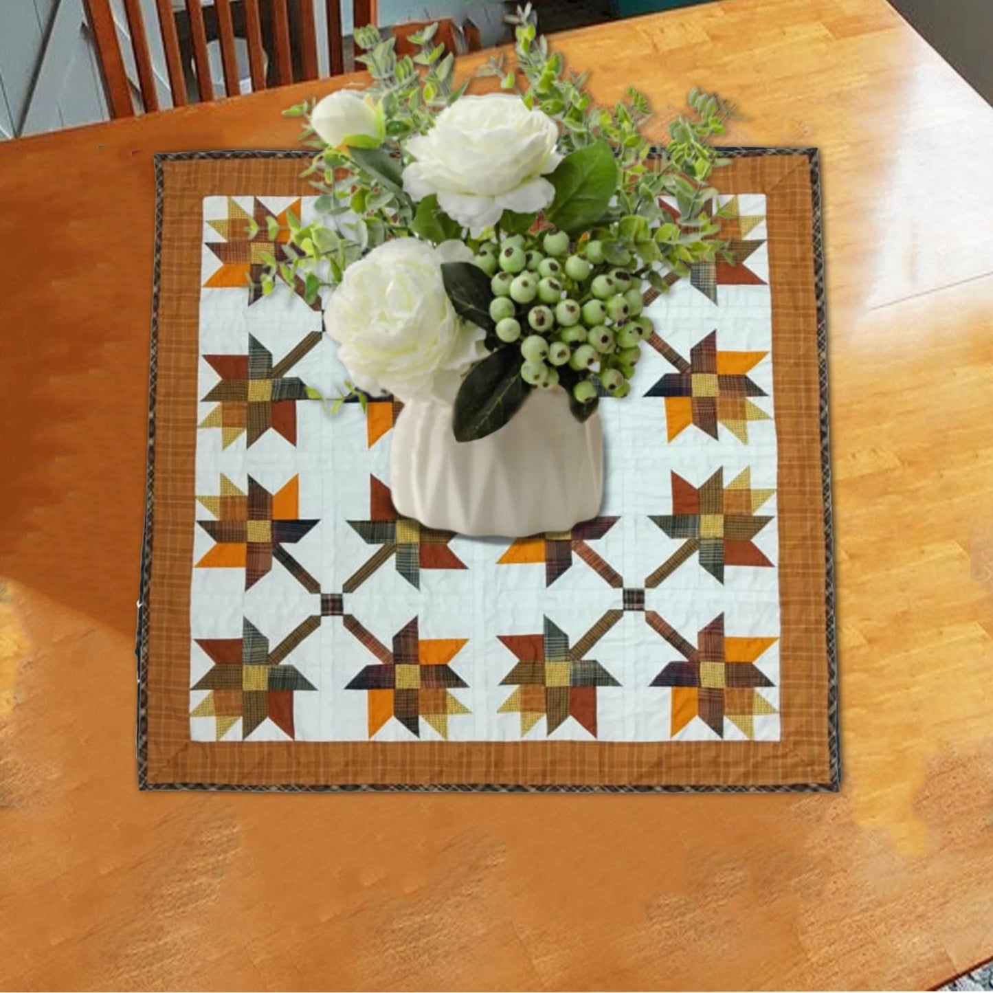 Hand made hand quilted quilt, table accent piece, Table topper Autumn leaves fall quilt 100% Cotton Heirloom Quality by HOME HEART Brands