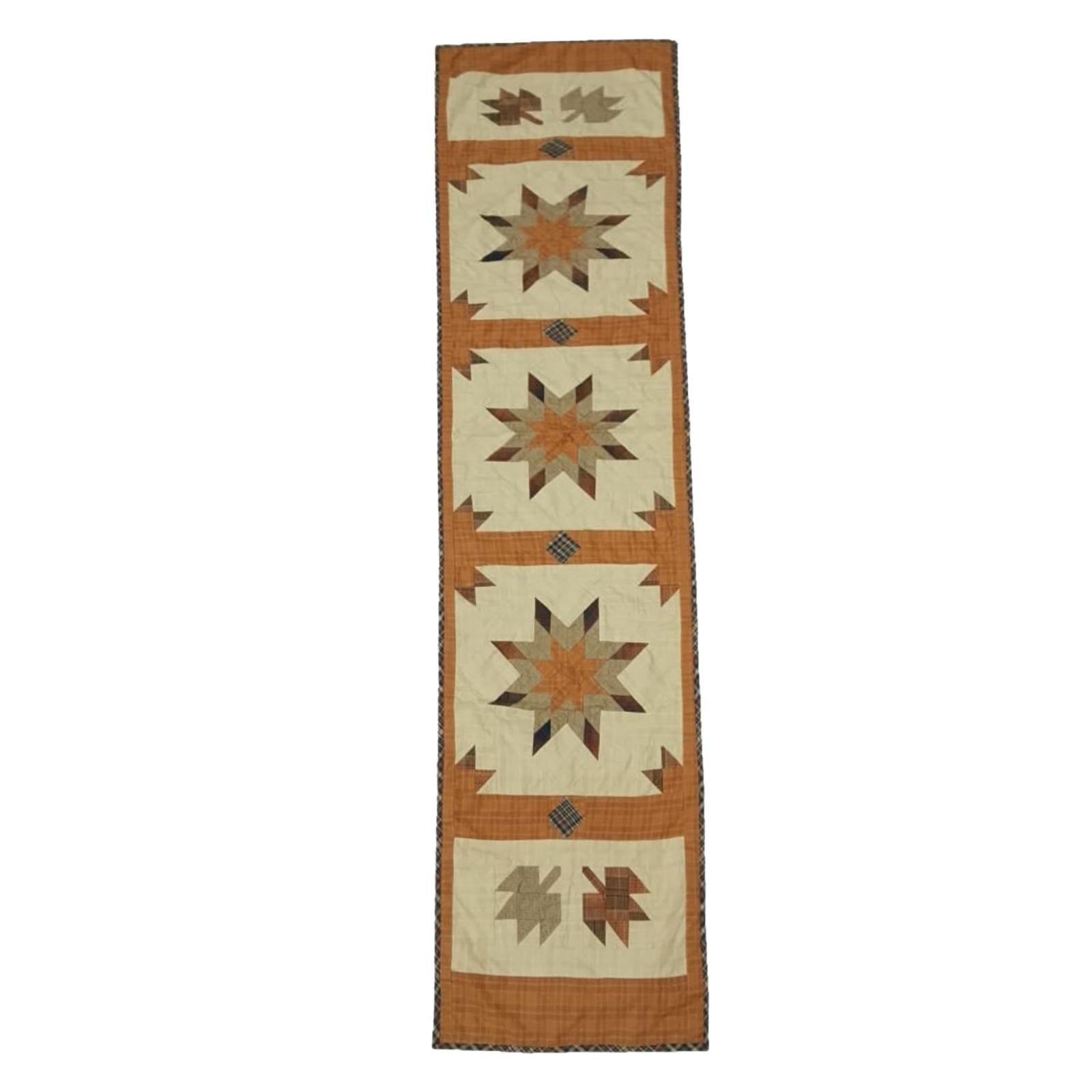 Table Runner Autumn star leaves Patchwork runner Hand Quilted on plaid fabric without batting 16x75 inch by HOME HEART Brands(Made India)
