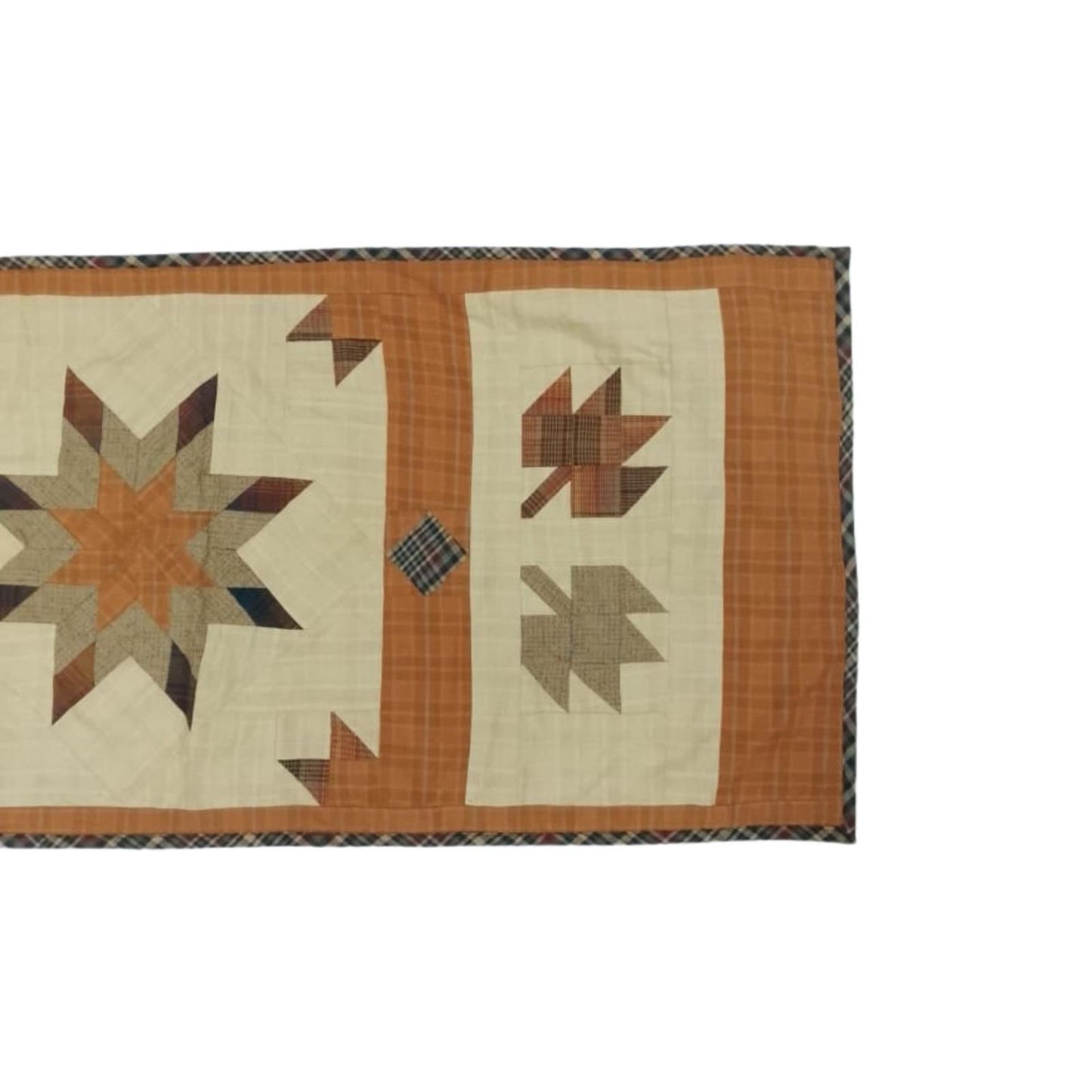 Table Runner Autumn star leaves Patchwork runner Hand Quilted on plaid fabric without batting 16x75 inch by HOME HEART Brands(Made India)
