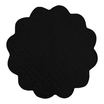 Dupioni Silk Black Reversible Quilted Scalloped round Placemat – 15 Inch placemat & Table toppers by HOME HEART Brands