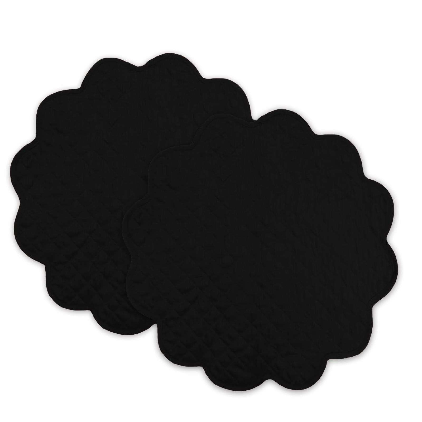 Dupioni Silk Black Reversible Quilted Scalloped round Placemat – 15 Inch placemat & Table toppers by HOME HEART Brands
