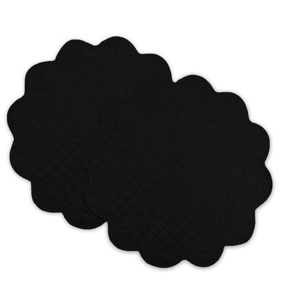 Dupioni Silk Black Reversible Quilted Scalloped round Placemat – 15 Inch placemat & Table toppers by HOME HEART Brands