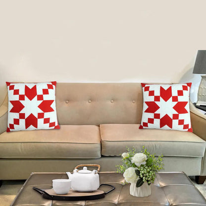 Hand made hand quilted patchwork pillow cover, cushion cover, throw pillow calico red rising star by HOME HEART Brands(made in India)