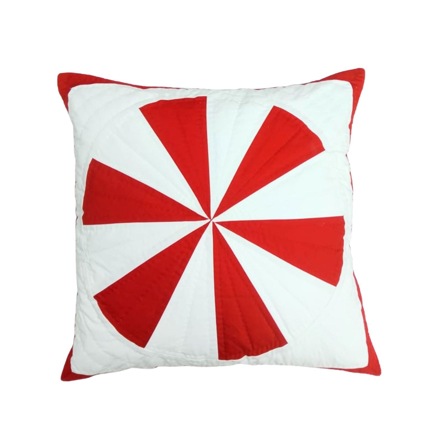 Hand made hand quilted patchwork pillow cover, cushion cover, throw pillow calico red offwhite Pinwheel by HOME HEART Brands(made in India)