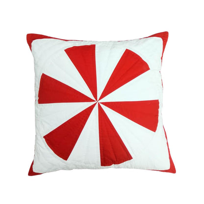 Hand made hand quilted patchwork pillow cover, cushion cover, throw pillow calico red offwhite Pinwheel by HOME HEART Brands(made in India)
