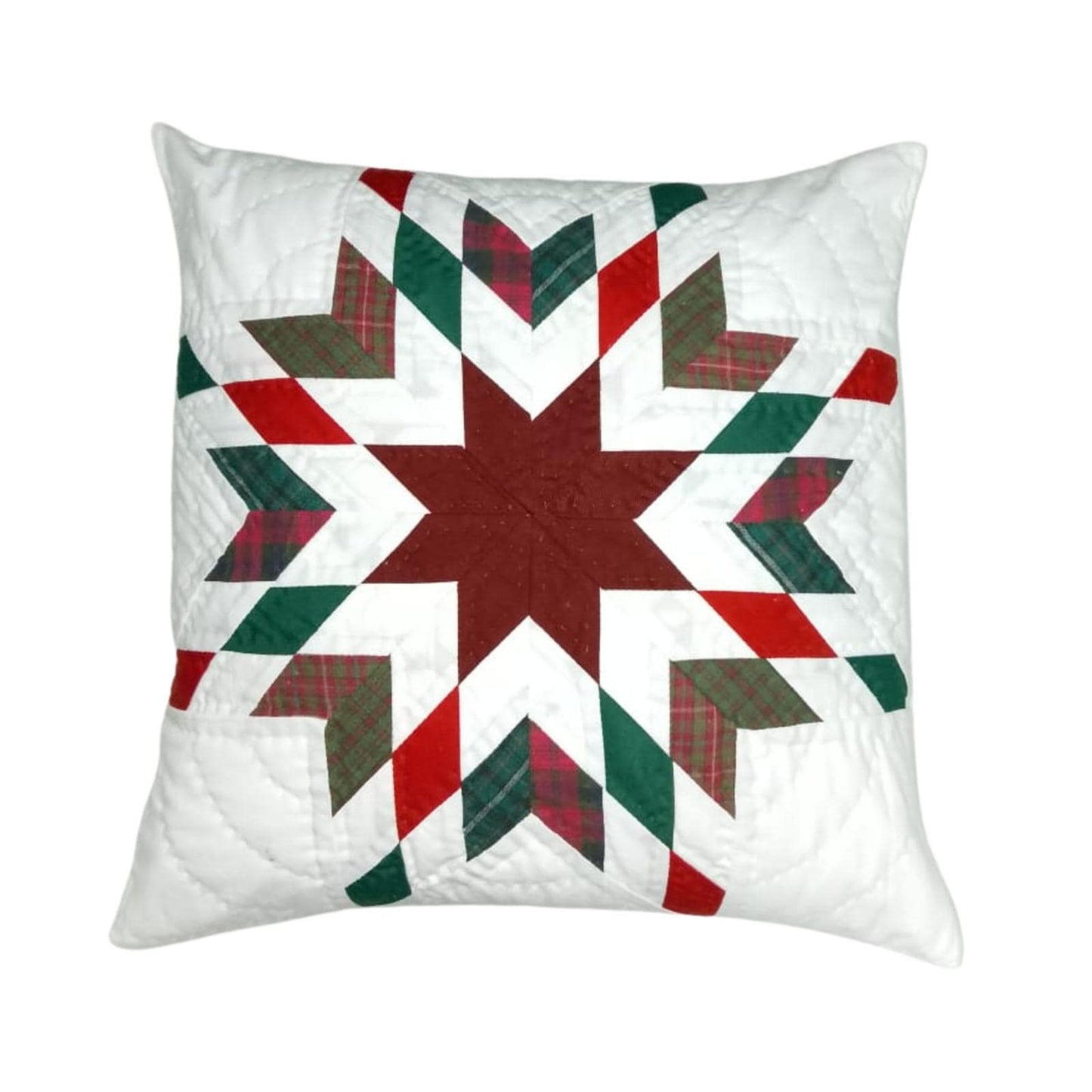 Hand made hand quilted patchwork pillow cover, cushion cover, throw pillow calico red Star garland by HOME HEART Brands(made in India)