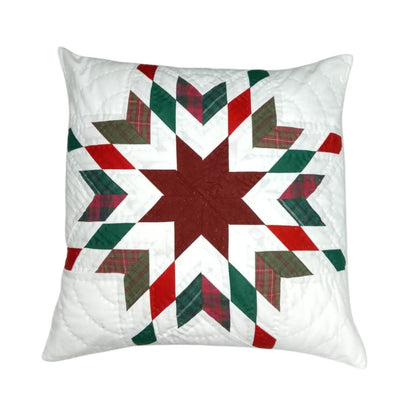 Hand made hand quilted patchwork pillow cover, cushion cover, throw pillow calico red Star garland by HOME HEART Brands(made in India)