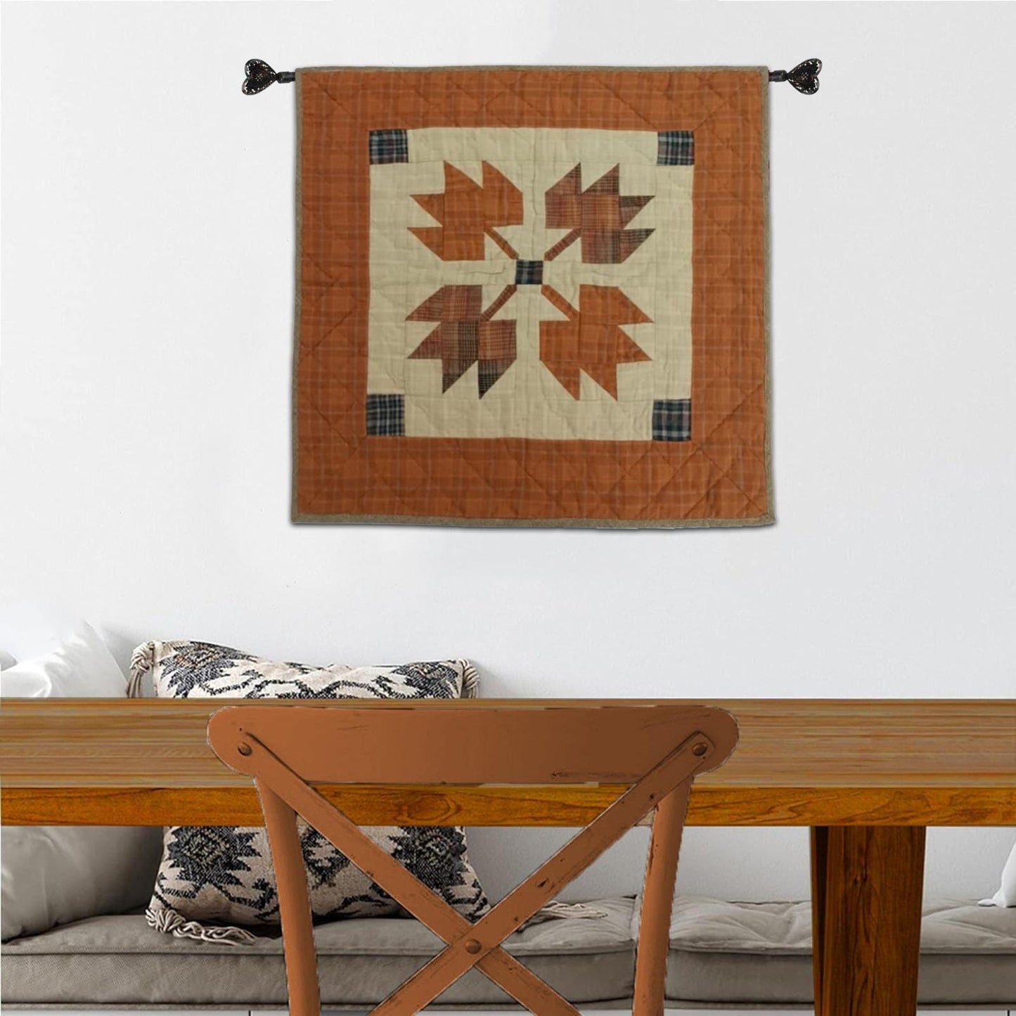 Hand made hand quilted quilt, table accent piece, Table topper Autumn leaves plaid fall quilt Cotton Heirloom Quality by HOME HEART Brands