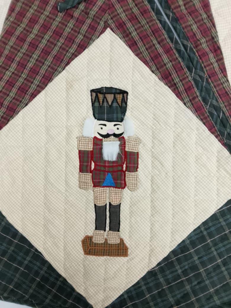 Christmas tree skirt NUTCRACKER Plaid Quilted round patchwork embroidered Cotton Thick Double Layer by HOME HEART Brands(Made in India)