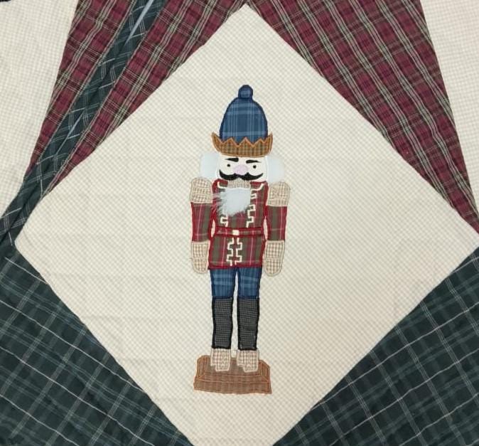 Christmas tree skirt NUTCRACKER Plaid Quilted round patchwork embroidered Cotton Thick Double Layer by HOME HEART Brands(Made in India)