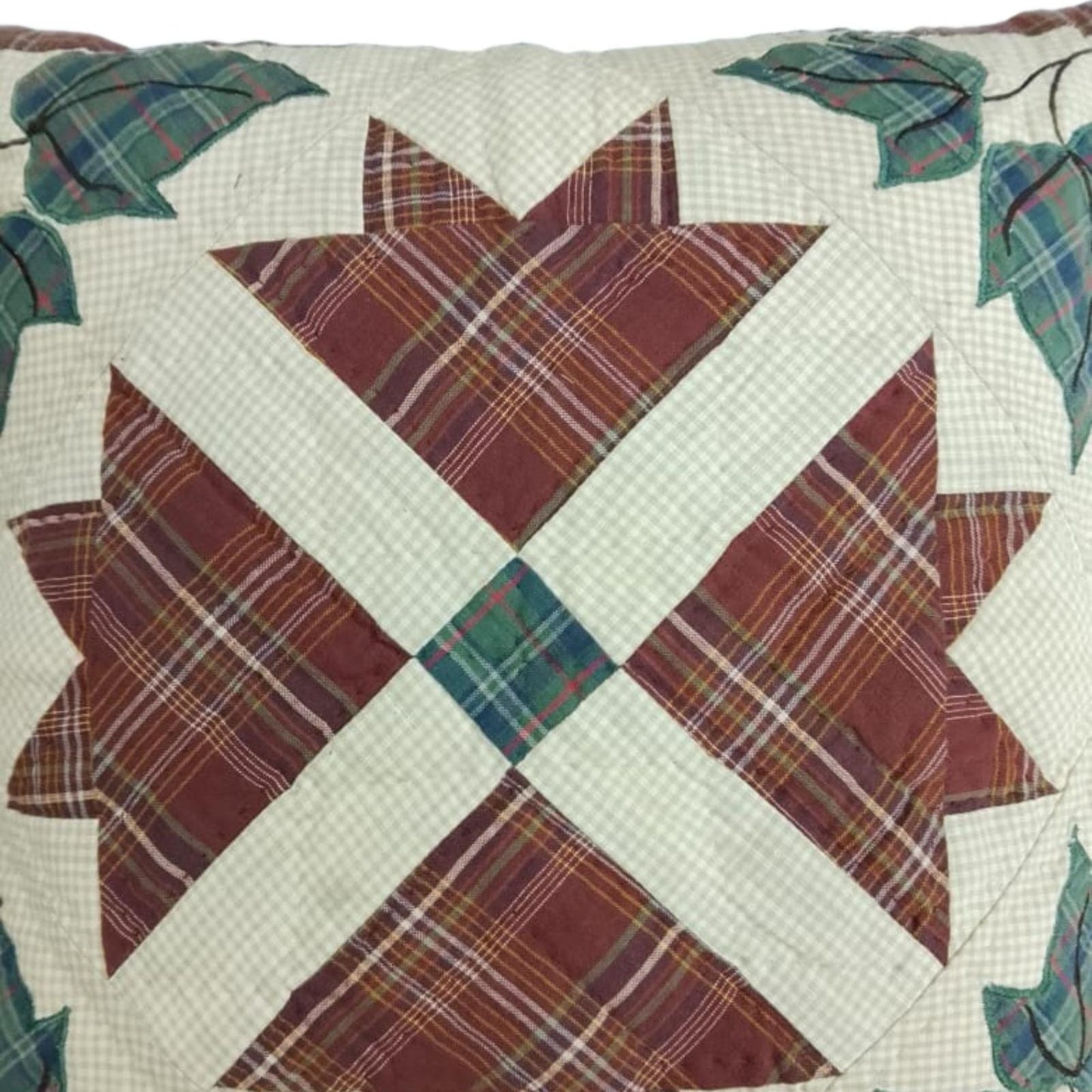 Pillow cover 16"x16" hand quilted cushion cover,decorative throw pillow Rustic Maple Leaf country plaid HOME HEART Brands(made in India)
