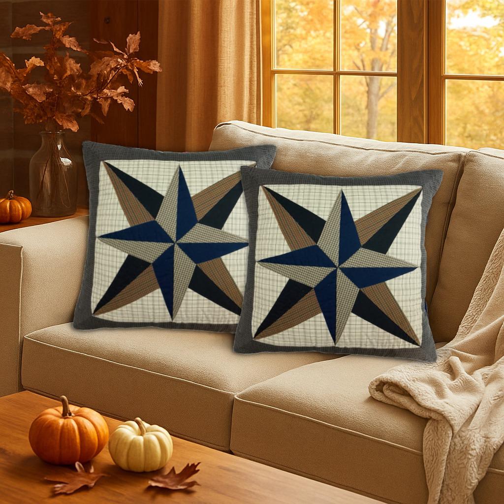 Pillow cover 16"x16" hand quilted cushion cover,decorative throw pillow star of star country plaid HOME HEART Brands(made in India)