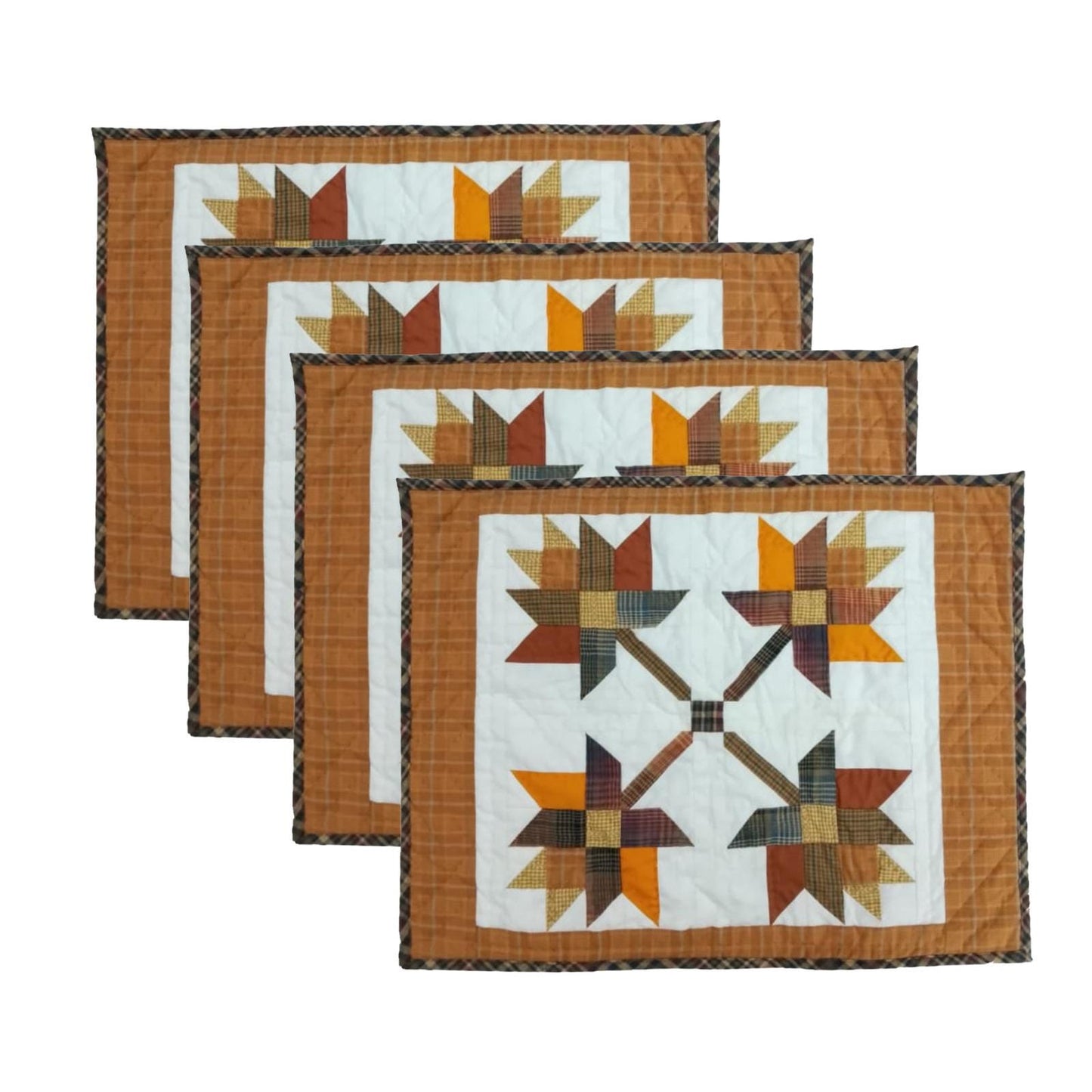 Hand made hand quilted crafted placemats, tablemats, table topper, patchwork Autumn leaves 14"X19" by HOME HEART Brands (Made in India)