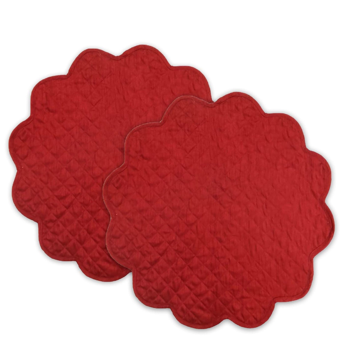 Dupioni Silk Burgundy Reversible Quilted Scalloped round Placemat – 15 Inch placemat & Table toppers by HOME HEART Brands