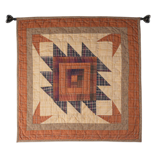 Hand made hand quilted quilt, table accent piece, Table topper 19"x19" inc Autumn log cabin fall quilt Heirloom Quality by HOME HEART Brands