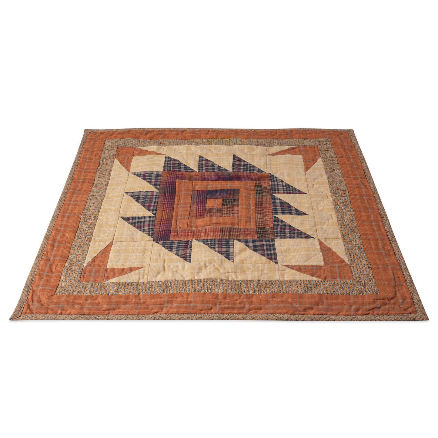 Hand made hand quilted quilt, table accent piece, Table topper 19"x19" inc Autumn log cabin fall quilt Heirloom Quality by HOME HEART Brands