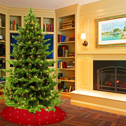 Christmas tree skirt micro red Velvet fabric Quilted with with Gold Star Embroidery. Thick Double Layer quilted by HOME HEART Brands