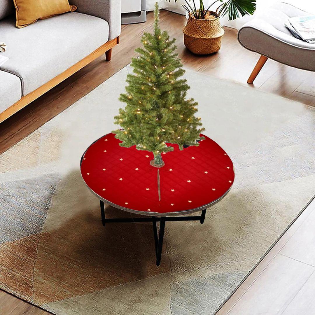 Christmas tree skirt micro red Velvet fabric Quilted with with Gold Star Embroidery. Thick Double Layer quilted by HOME HEART Brands