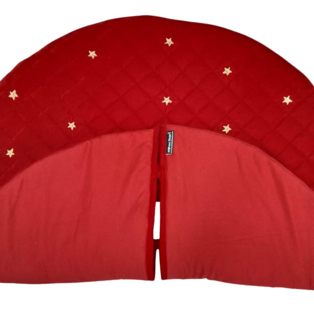 Christmas tree skirt micro red Velvet fabric Quilted with with Gold Star Embroidery. Thick Double Layer quilted by HOME HEART Brands