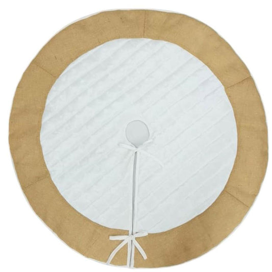 Christmas tree skirt quilted classic ivory dupioni silk with lurex jute border thick Double Layer by Home Heart Brands(Made in India)