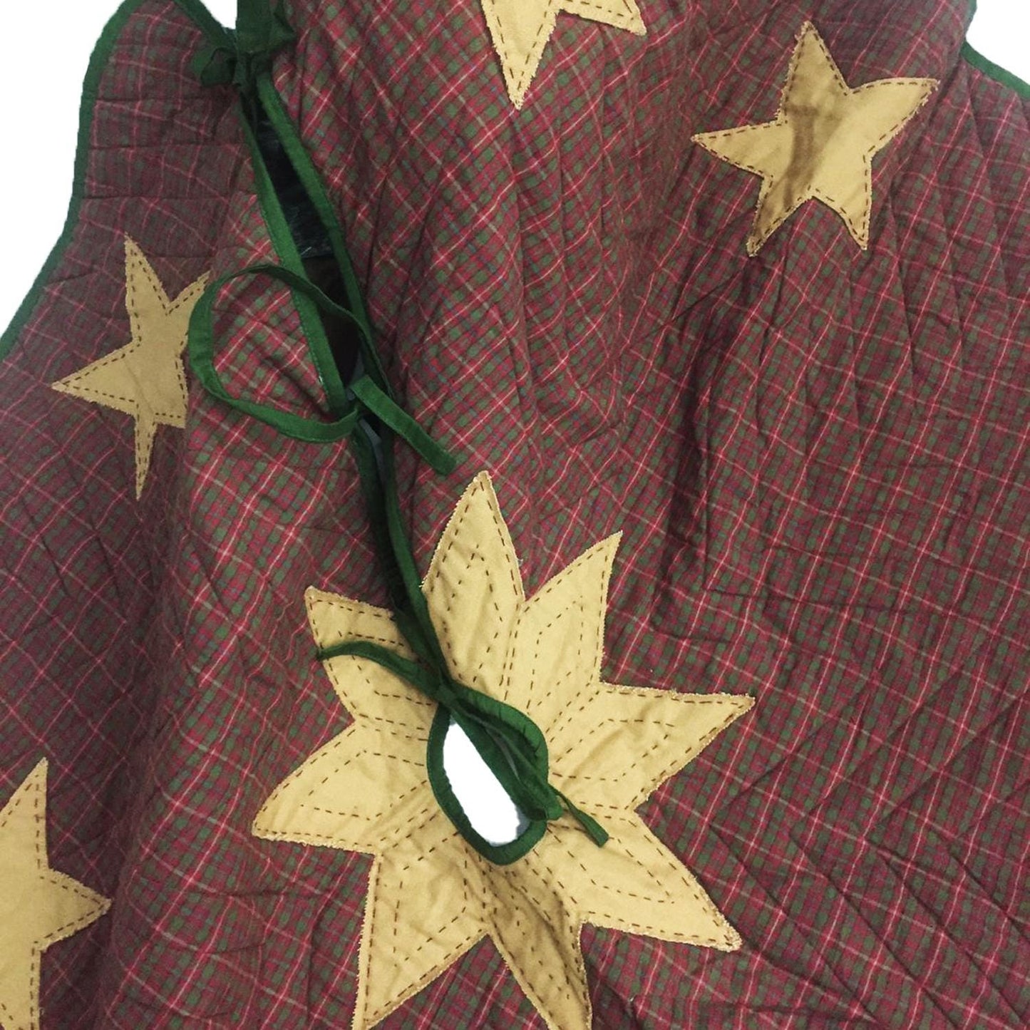 Christmas tree skirt  quilted applique beige star Country Christmas red green plaid  thick Double Layer quilt by HOME HEART Brands