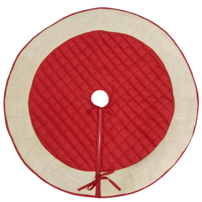 Christmas tree skirt quilted classic red dupioni silk with ivory lurex jute border thick Double Layer by Home Heart Brands(Made in India)