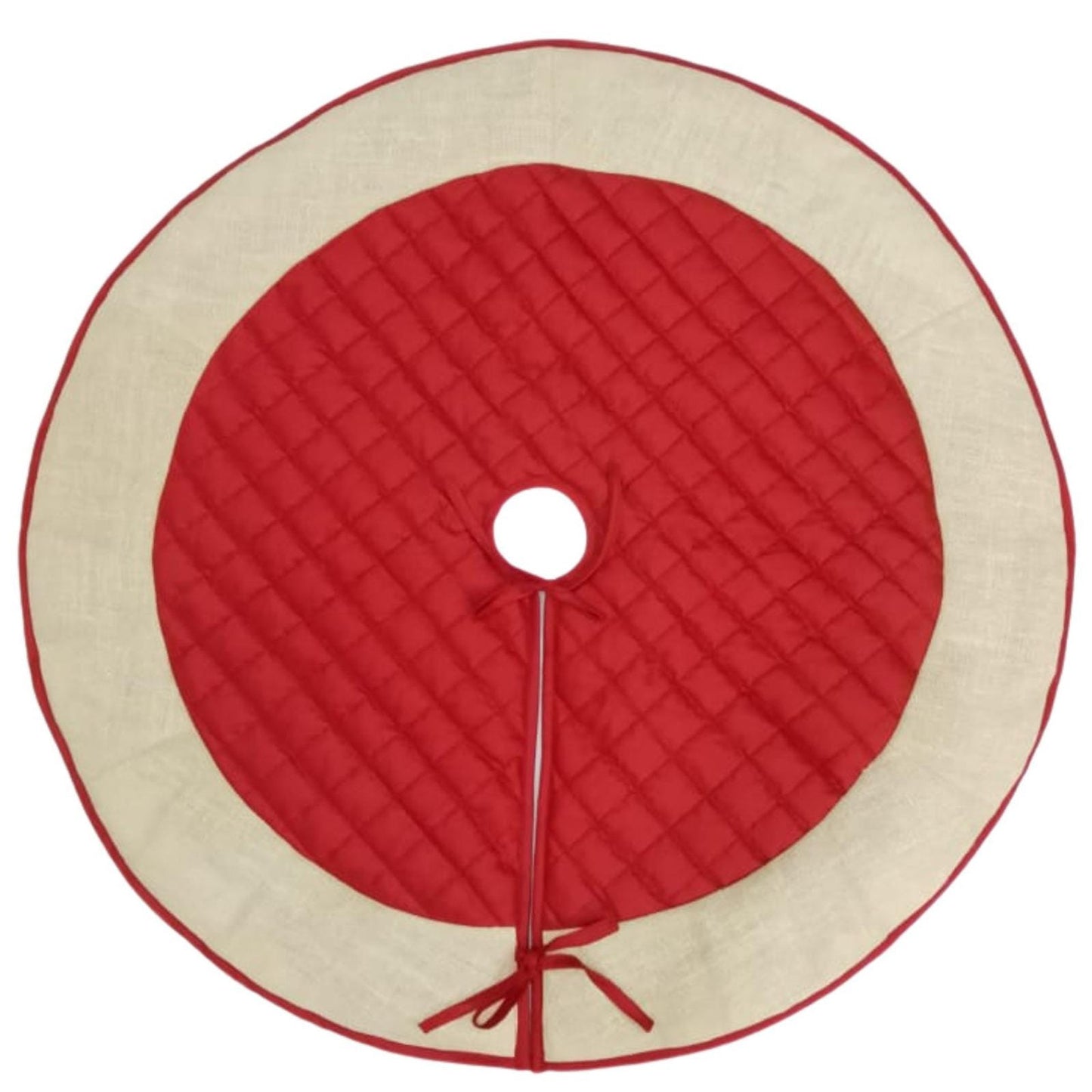 Christmas tree skirt quilted classic red dupioni silk with ivory lurex jute border thick Double Layer by Home Heart Brands(Made in India)