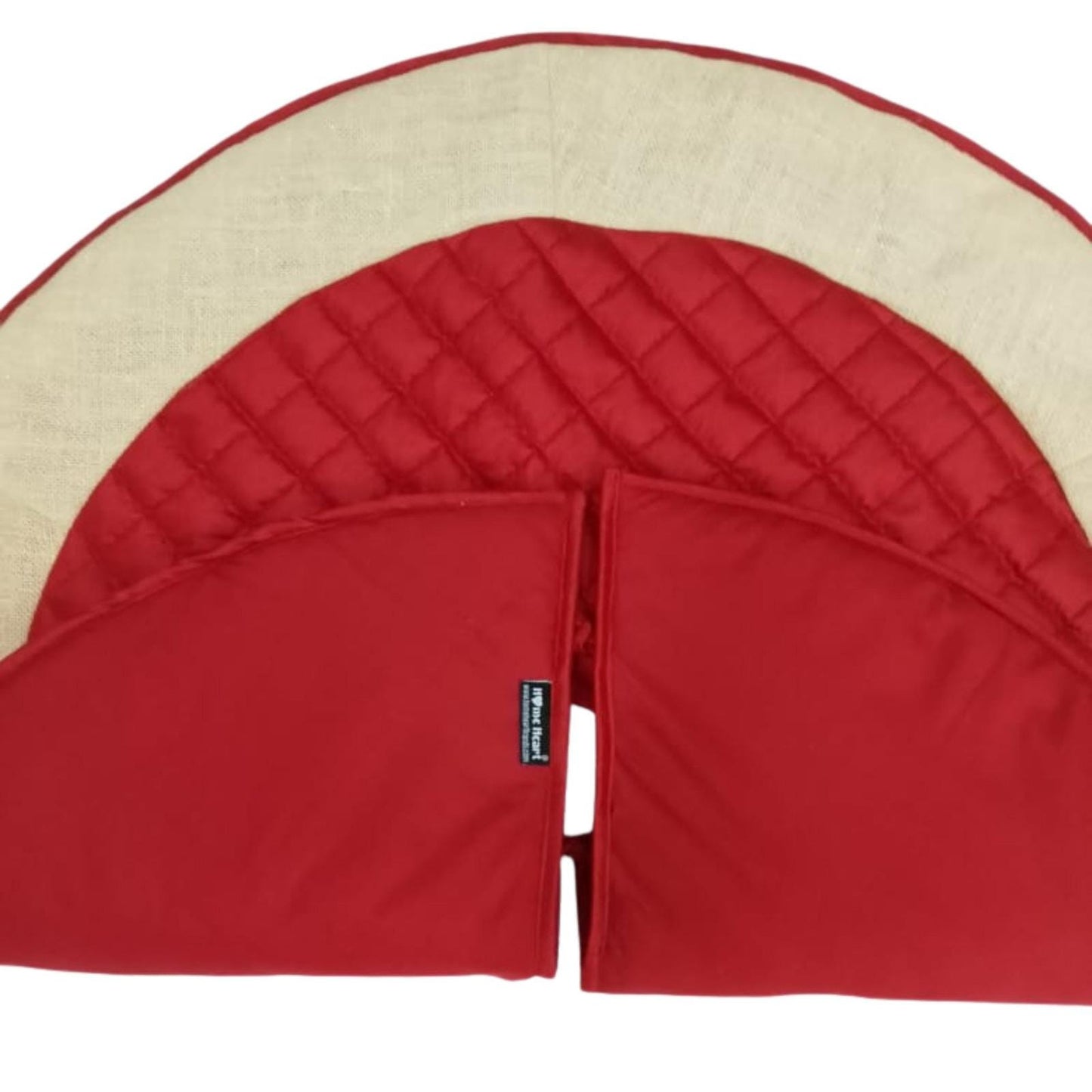 Christmas tree skirt quilted classic red dupioni silk with ivory lurex jute border thick Double Layer by Home Heart Brands(Made in India)