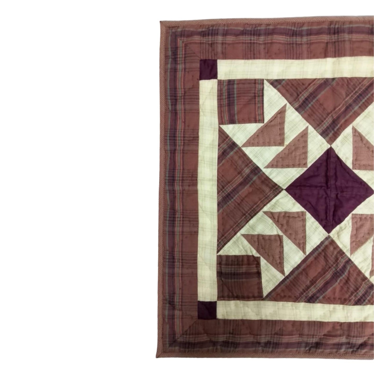 Hand made Hand quilted Wall hanging Quilt,Table Topper 19"x19" Primitive flying geese Burgundy plaid by Home Heart brands (Made in India)