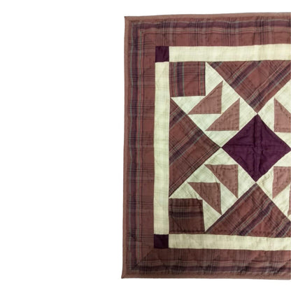 Hand made Hand quilted Wall hanging Quilt,Table Topper 19"x19" Primitive flying geese Burgundy plaid by Home Heart brands (Made in India)