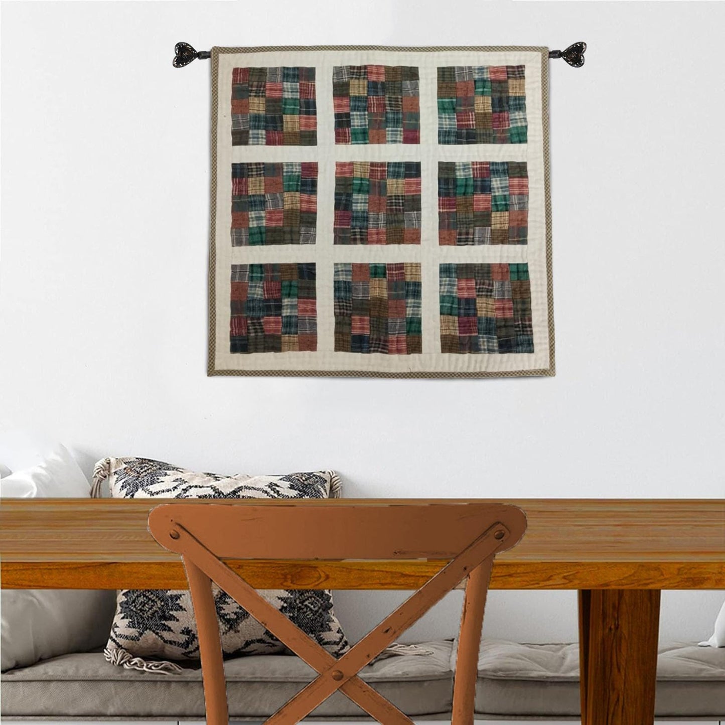 Hand made Hand quilted patchwork small block Quilt,Table Topper 19"x19" Garden Patch Rustic Plaid quilt by Home Heart brands (Made in India)