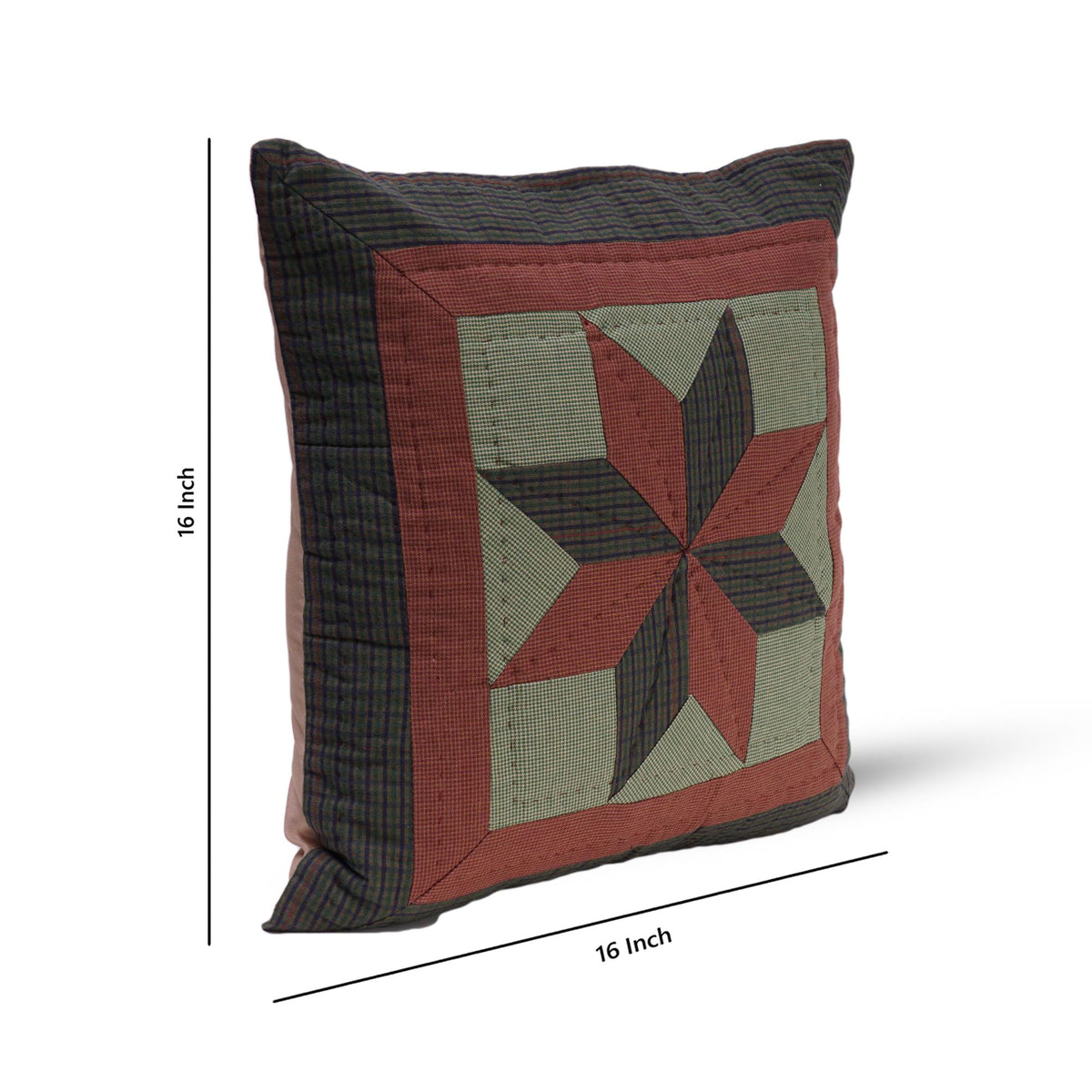 Quilted patchwork 16"x16" pillow cover, cushion cover, decorative throw pillow winter berry star plaid by HOME HEART Brands(made in India)