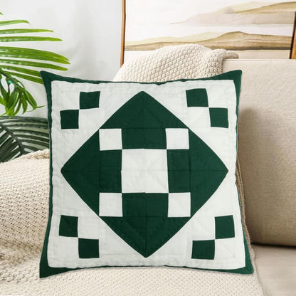 Hand made hand quilted patchwork pillow cover, cushion cover, throw pillow calico green diamond square by HOME HEART Brands(made in India)