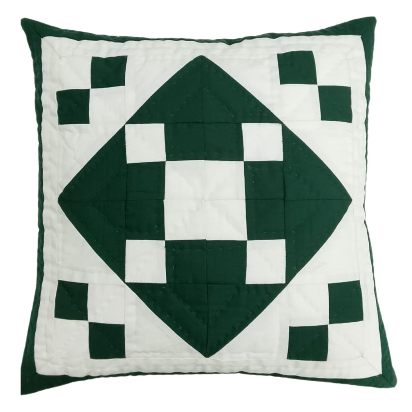 Hand made hand quilted patchwork pillow cover, cushion cover, throw pillow calico green diamond square by HOME HEART Brands(made in India)