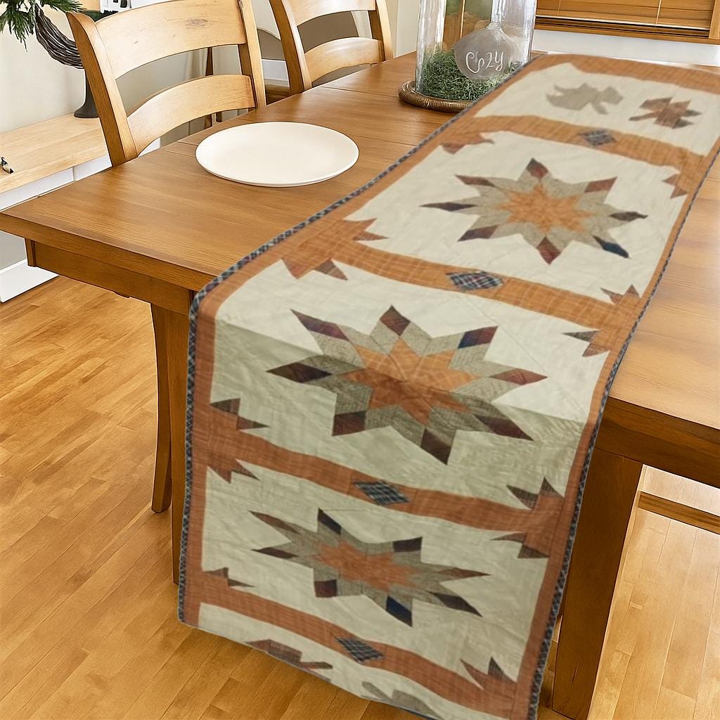 Table Runner Autumn star leaves Patchwork runner Hand Quilted on plaid fabric without batting 16x75 inch by HOME HEART Brands(Made India)