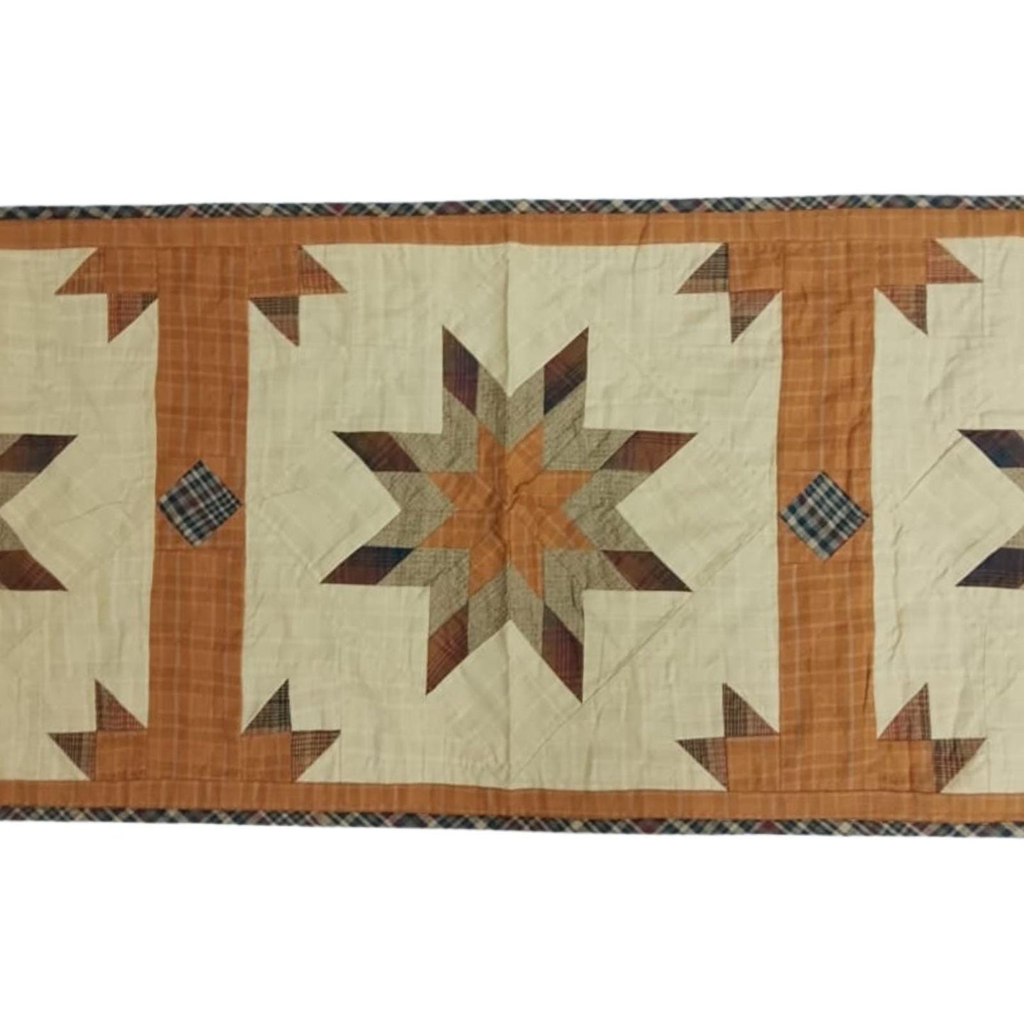 Table Runner Autumn star leaves Patchwork runner Hand Quilted on plaid fabric without batting 16x75 inch by HOME HEART Brands(Made India)
