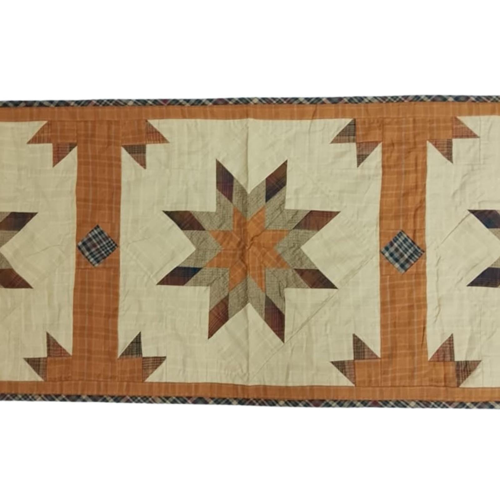 Table Runner Autumn star leaves Patchwork runner Hand Quilted on plaid fabric without batting 16x75 inch by HOME HEART Brands(Made India)