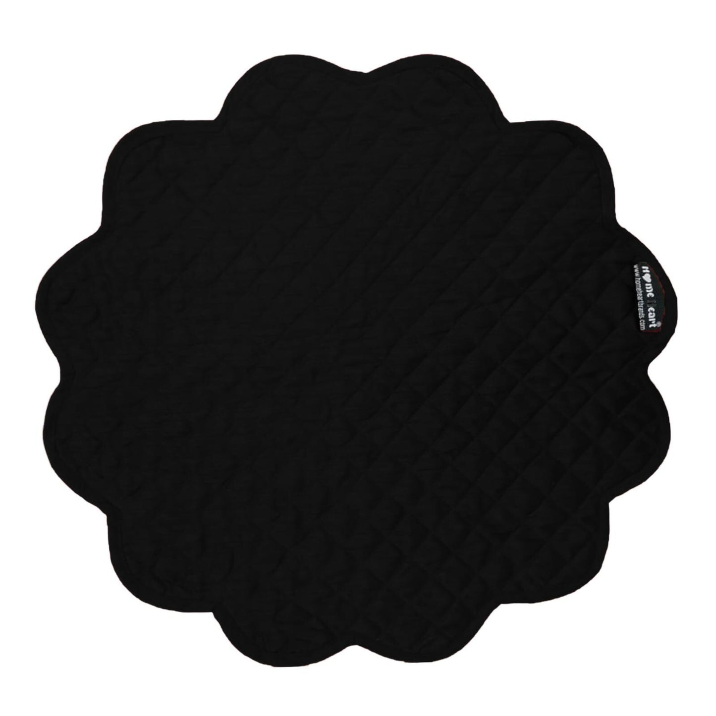 Dupioni Silk Black Reversible Quilted Scalloped round Placemat – 15 Inch placemat & Table toppers by HOME HEART Brands