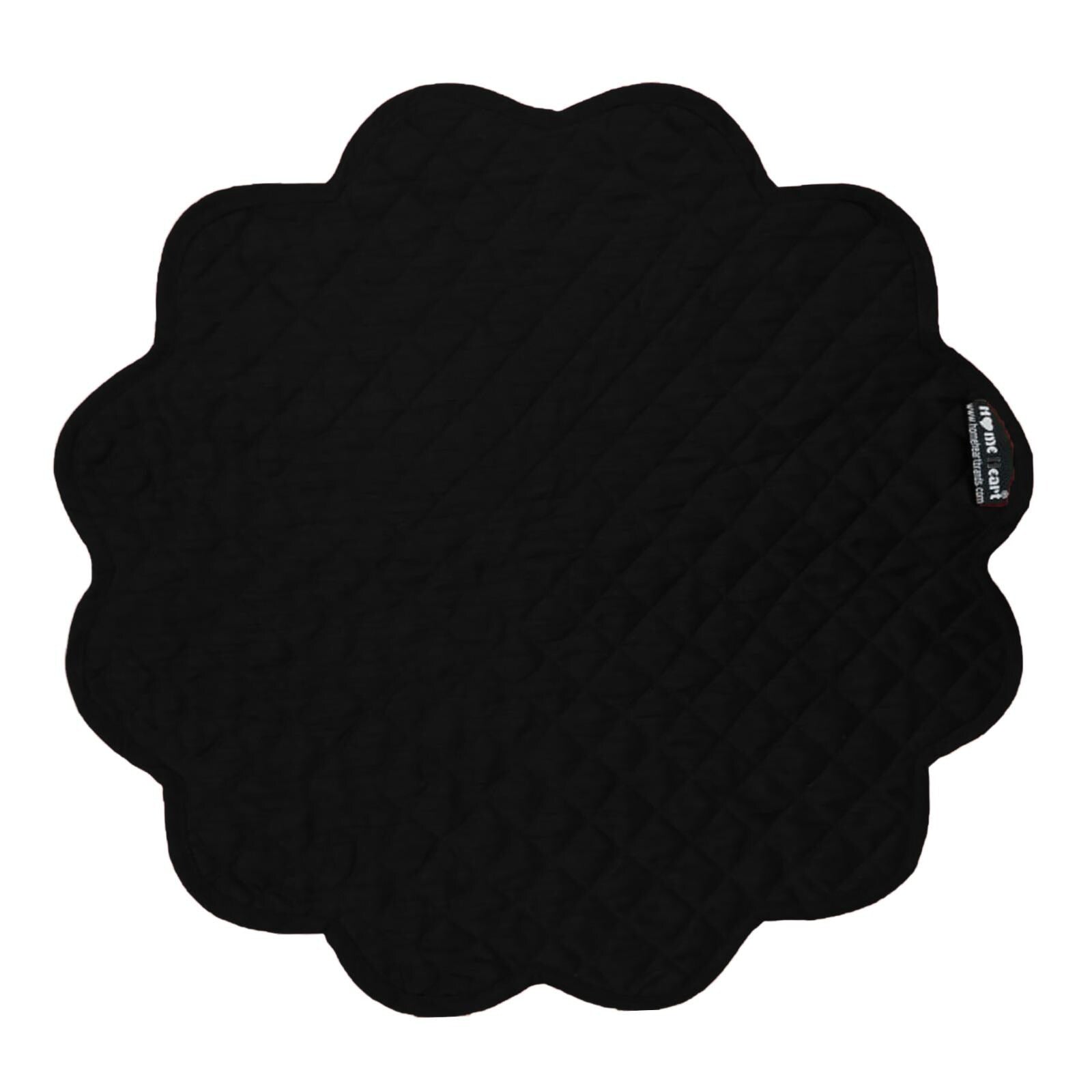 Dupioni Silk Black Reversible Quilted Scalloped round Placemat – 15 Inch placemat & Table toppers by HOME HEART Brands