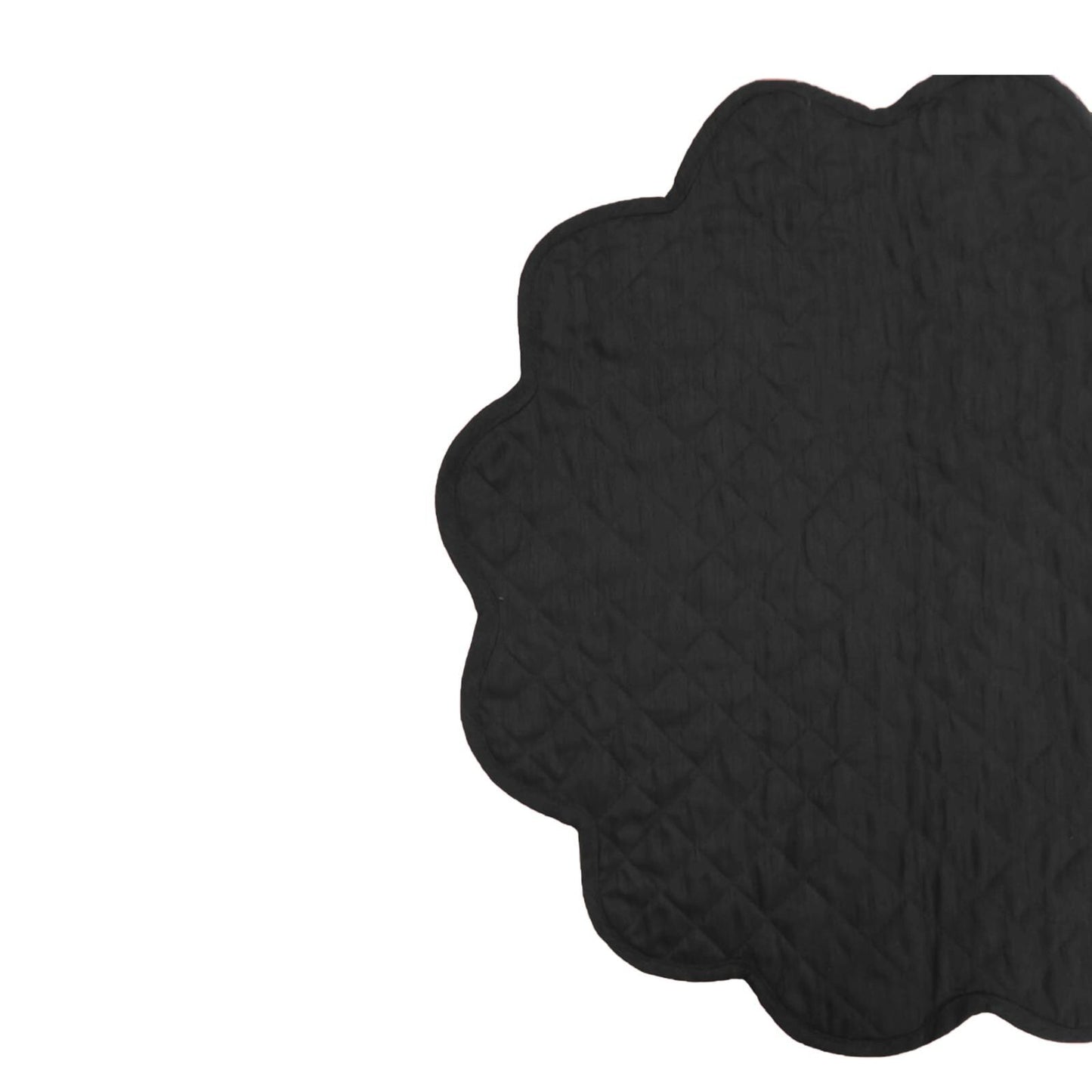 Dupioni Silk Black Reversible Quilted Scalloped round Placemat – 15 Inch placemat & Table toppers by HOME HEART Brands